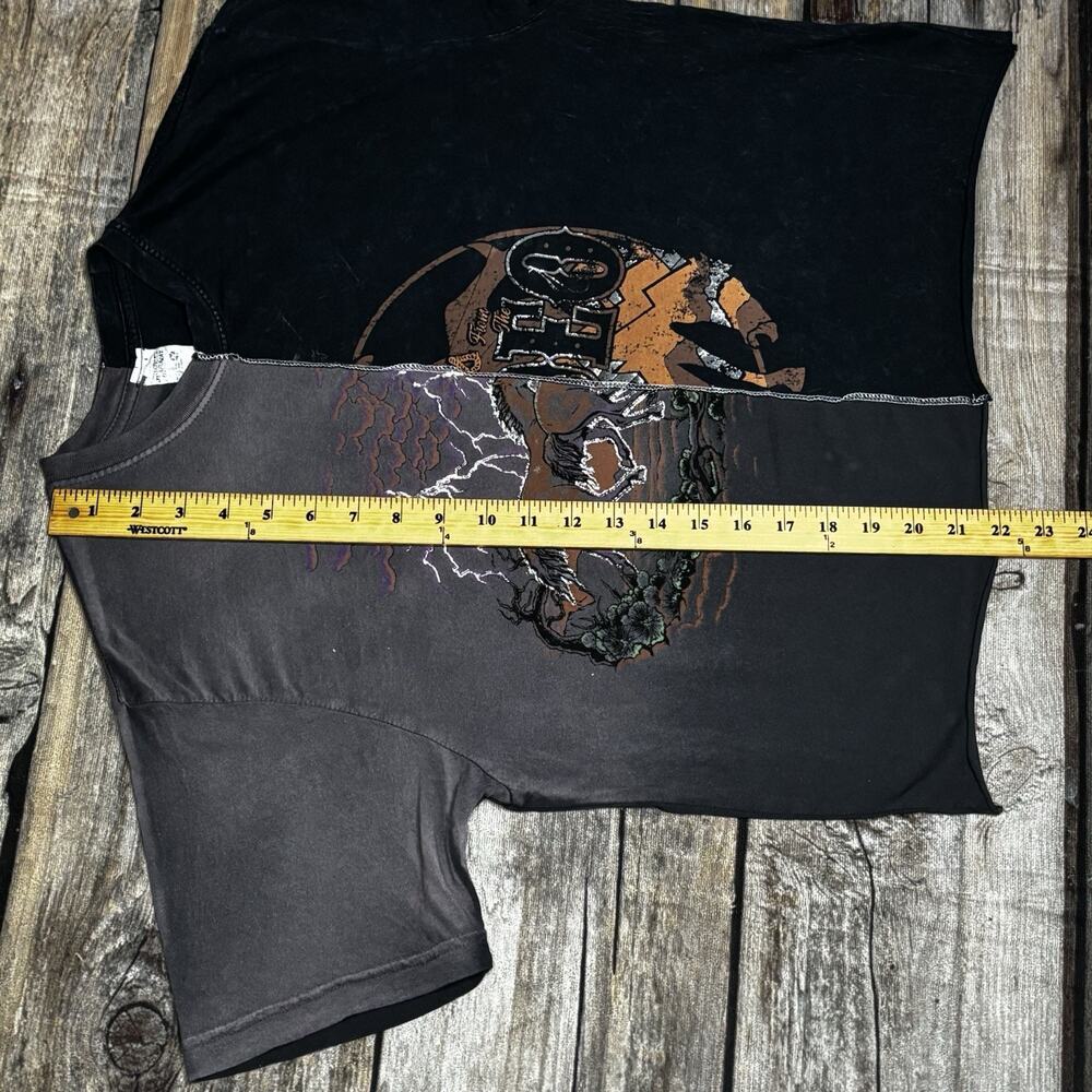 American Highway Western Lightning Sky Rodeo Split Cropped T Shirt Womens XL - Picture 5 of 6